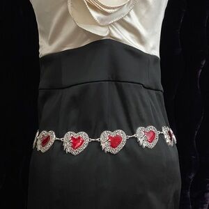 Silver and red color heart chain belt #263
